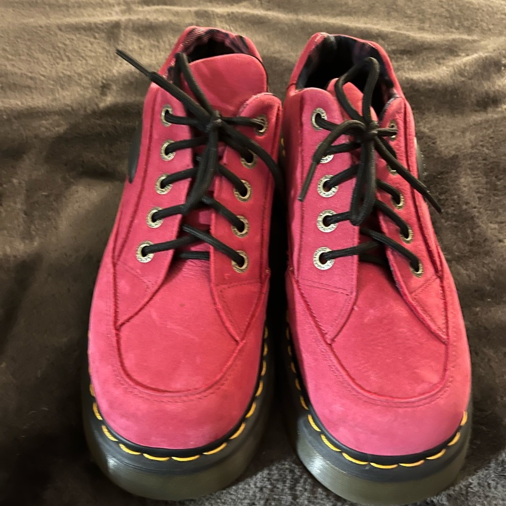 Dr. Martens Women's Pink Suede Lace-Up Platform Shoes